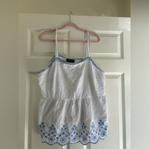 Size: 18 White Peplum blouse with blue design